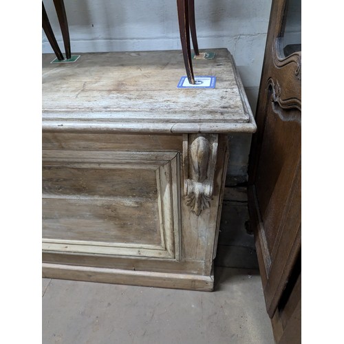 2163 - A Victorian pine pine shop counter, with panelled front and shelved reverse. Length 293cm, height 78... 