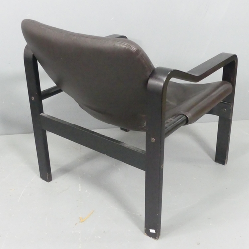 2719 - A Scandinavian style leather sling bent ply lounge chair attributed to Maurice Burke for Arkana or P... 