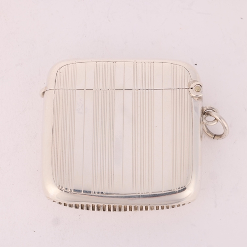 110 - A George V silver Vesta case, William Henry Sparrow, Birmingham 1918, curved rectangular form with e... 