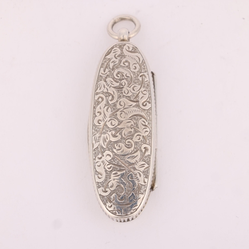 13 - SAMPSON MORDAN & CO - a Victorian silver Vesta/toothpick case, London 1890, oval form with allover c... 