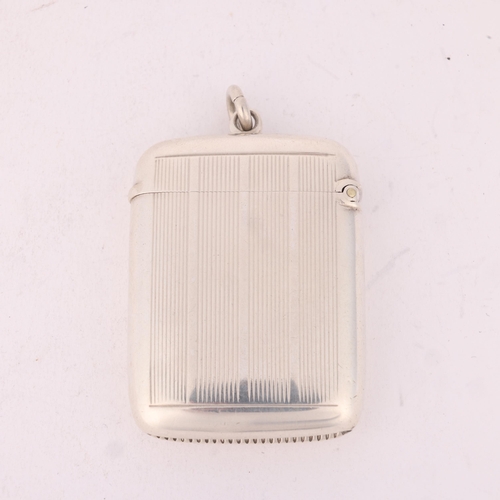 131 - A late Victorian silver Vesta case, Horton & Allday, 1896, rounded rectangular form with engine turn... 