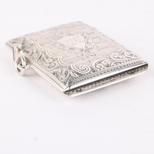 159 - A George V silver Vesta case, Payton, Pepper & Sons Ltd, Birmingham 1913, rectangular cushion form w... 