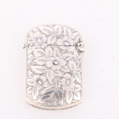 197 - A late Victorian miniature silver Vesta case, Hilliard & Thomason, Birmingham 1891, rounded rectangu... 