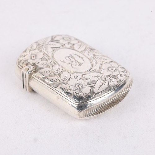 197 - A late Victorian miniature silver Vesta case, Hilliard & Thomason, Birmingham 1891, rounded rectangu... 