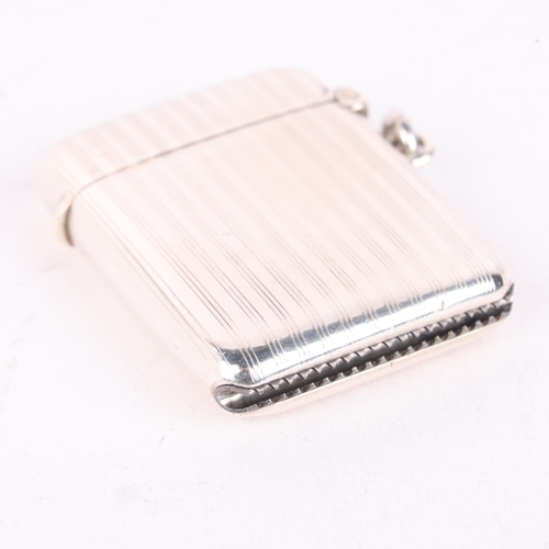 198 - An Art Deco George V silver Vesta case, Henry Williamson Ltd, N1919, rectangular form with allover e... 