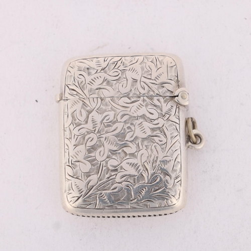 206 - A late Victorian miniature silver Vesta case, William Oliver, Birmingham 1895, rectangular form with... 