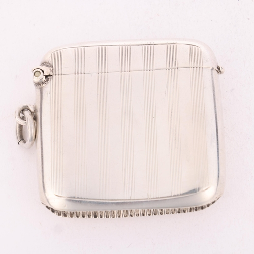 227 - An Art Deco George V silver Vesta case, Joseph Gloster Ltd, Birmingham 1911, curved rectangular form... 