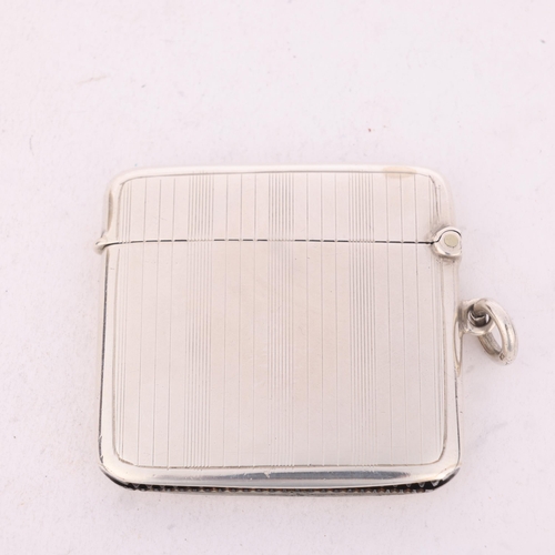 246 - An Art Deco George V silver Vesta case, Saunders & Shepherd, Birmingham 1919, square slimline form w... 