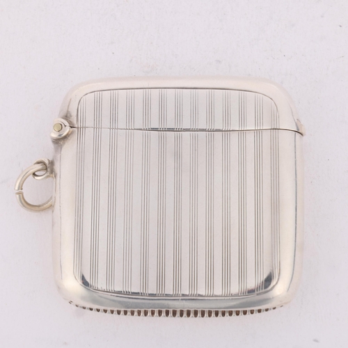 259 - A George V silver Vesta case, William Henry Sparrow, Birmingham 1912, curved square form with allove... 