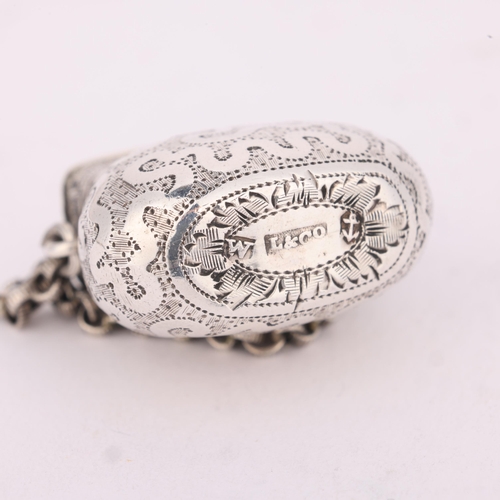 39 - A George III novelty silver 'Bag' vinaigrette, Ledsam & Vale, Birmingham 1820, bright-cut engraved d... 