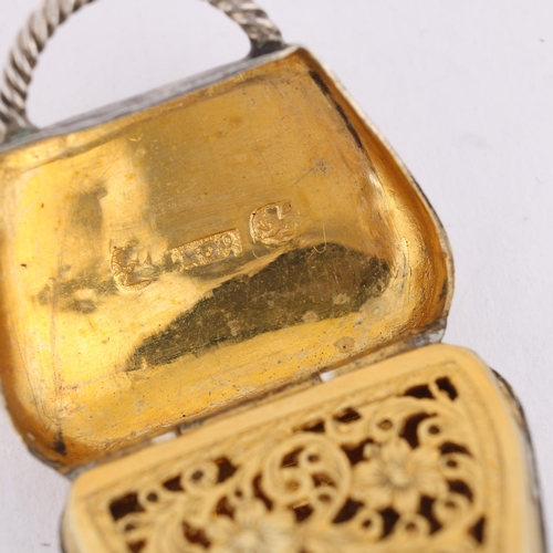 40 - A George III novelty silver 'Handbag' vinaigrette, Ledsam & Vale, Birmingham 1820, bright-cut engrav... 