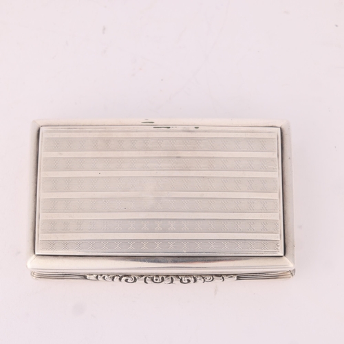 41 - NATHANIEL MILLS - a Victorian silver snuff box, Birmingham 1845, rectangular form with engine turned... 