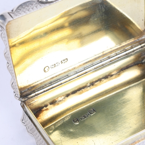 44 - NATHANIEL MILLS - an early Victorian silver snuff box, Birmingham 1844, shaped rectangular form with... 