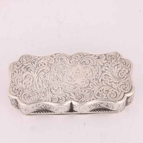 45 - NATHANIEL MILLS - a William IV silver snuff box, Birmingham 1839, shaped rectangular form with allov... 