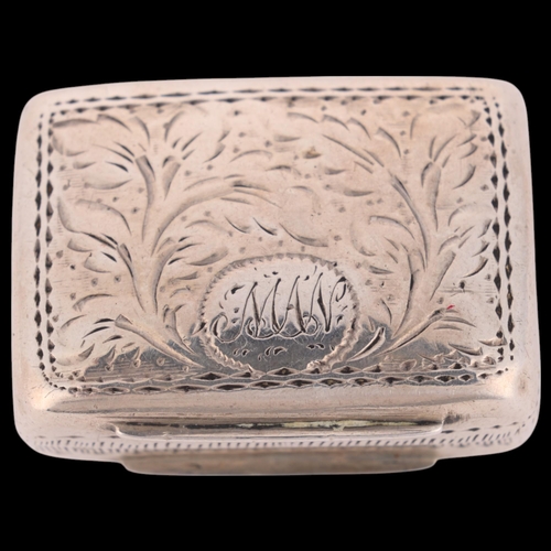 68 - A William IV silver vinaigrette, indistinct maker, Birmingham 1834, rectangular form with bright-cut... 