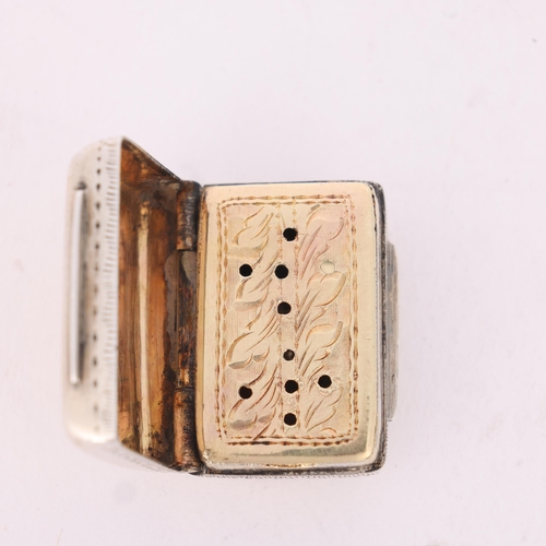 68 - A William IV silver vinaigrette, indistinct maker, Birmingham 1834, rectangular form with bright-cut... 