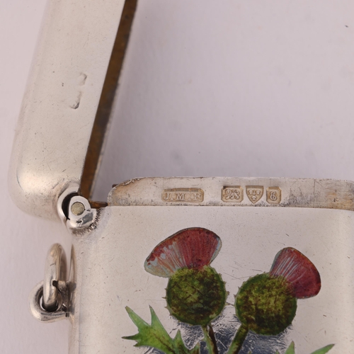 82 - An Edwardian silver and enamel 'Thistle' Vesta case, John Millward Banks, Chester 1905, rectangular ... 