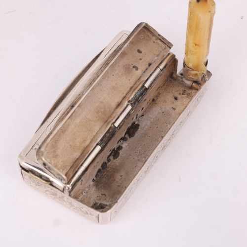 84 - An Antique Continental silver combination Go-To-Bed/Vesta case, circa 1910, rectangular form with re... 