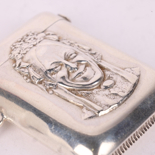 87 - A late Victorian novelty silver 'Charley's Aunt' Vesta case, Walker & Hall, Sheffield 1895, relief e... 