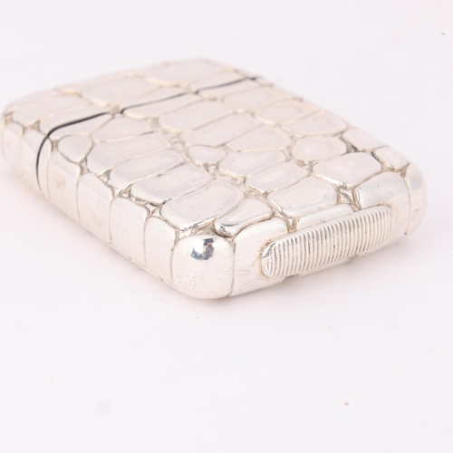 88 - A Victorian novelty silver 'Crocodile Skin' Vesta case, Matthew John Jessop, London 1886, rectangula... 