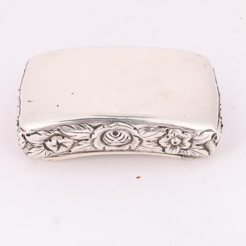 89 - A George III silver snuff box, maker RB possibly Roger Biggs, London 1819, curved rectangular form w... 