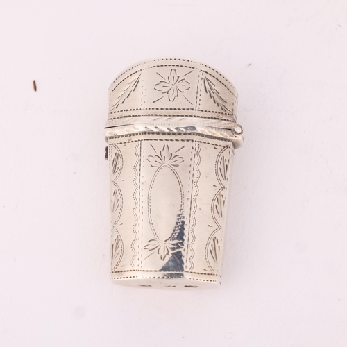 94 - A George III novelty silver 'Sewing Etui' scent bottle case, maker IT, Birmingham 1802, dome-top for... 