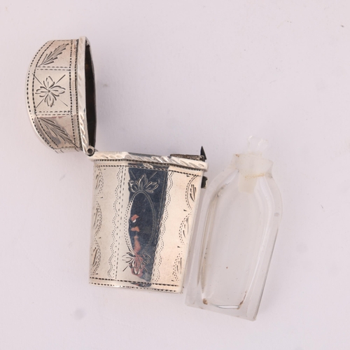 94 - A George III novelty silver 'Sewing Etui' scent bottle case, maker IT, Birmingham 1802, dome-top for... 