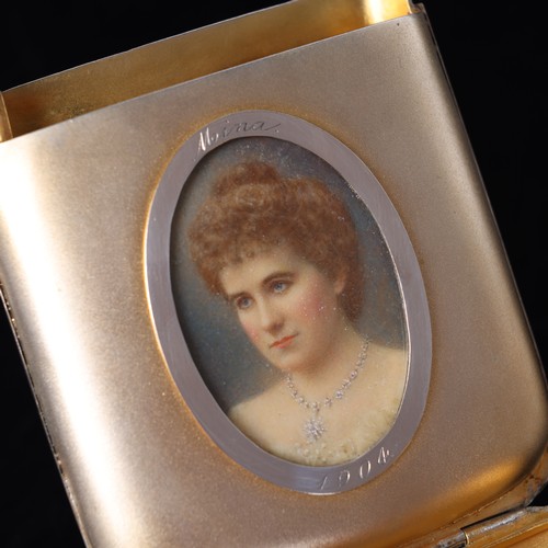 73 - A late Victorian silver portrait miniature cigarette case, Goldsmiths & Silversmiths Co Ltd, London ... 