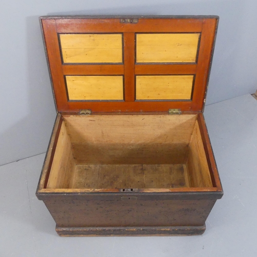 2140 - A large mahogany ship's chest, with panelled lid and rope handles. Width 101cm, height 68cm, depth 6... 