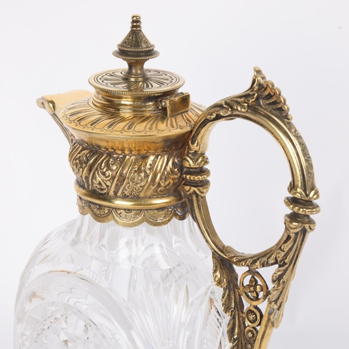 11 - A fine quality 19th century Claret jug, cut-glass and gilt-bronze with hinged lid, height 28cm