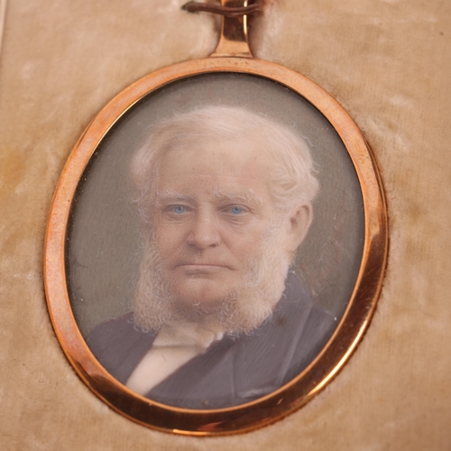 13 - 19th century miniature portrait of a man, watercolour on ivory, in 9ct gold frame, original gilded l... 