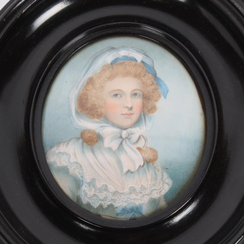 15 - 19th century miniature portrait of the Marchioness of Hereford, watercolour on ivory, original eboni... 