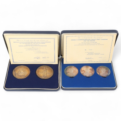 16 - 2 cases of commemorative silver medallions, comprising Man's First Landing On The Moon 1969 (1 ounce... 