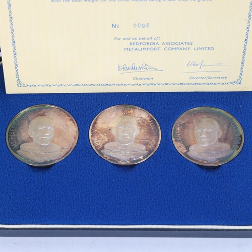 16 - 2 cases of commemorative silver medallions, comprising Man's First Landing On The Moon 1969 (1 ounce... 