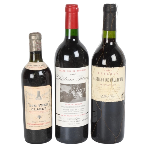 198 - 3 bottles of red wine, Chateau Pitray 1995, Bordeaux, Cotes De Castillon, 1997 Reserver Castillo De ... 