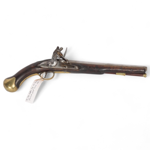 23 - A 1796 pattern long sea service flintlock pistol, circa 1800, brass-mounted butt and trigger guard, ... 