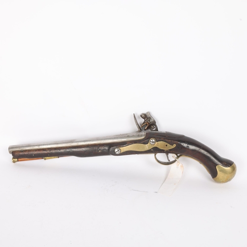 23 - A 1796 pattern long sea service flintlock pistol, circa 1800, brass-mounted butt and trigger guard, ... 