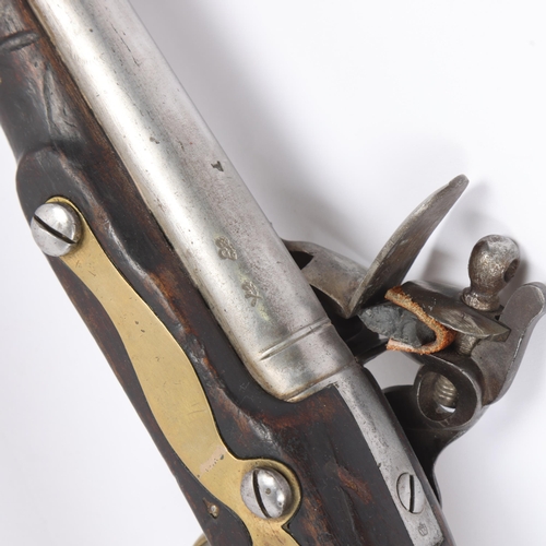 23 - A 1796 pattern long sea service flintlock pistol, circa 1800, brass-mounted butt and trigger guard, ... 