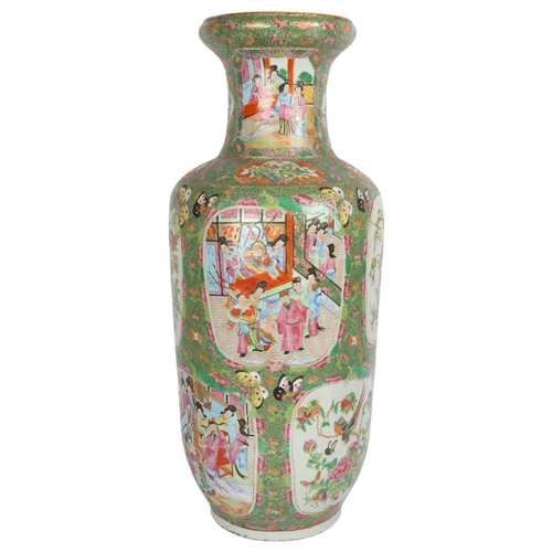 251 - A large Chinese famille vert porcelain vase, with enamel decorated panels, height 58cm, A/F