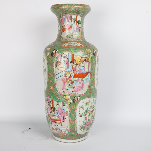 251 - A large Chinese famille vert porcelain vase, with enamel decorated panels, height 58cm, A/F