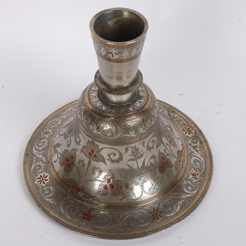 33 - An Islamic hookah pipe base, 18th or 19th century, with gold inlay and engraved decoration, height 1... 