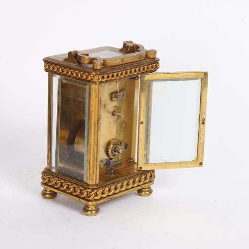 35 - 19th century French 8-day carriage clock, with floral porcelain dial and curb link frieze, case heig... 