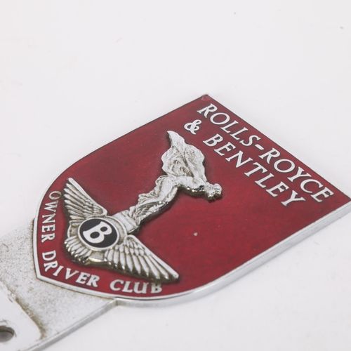 5 - Rolls Royce & Bentley Owner Driver Club car badge, chrome plate with red enamel, by Pinches Of Londo... 