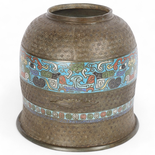 67 - 19th century Chinese bronze and enamel dome (possibly a shade) with relief moulded ground, height 21... 