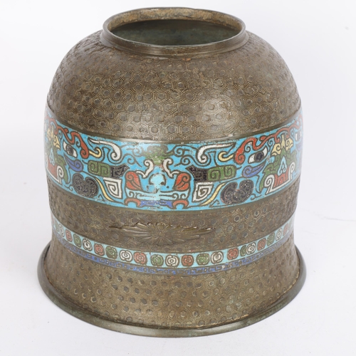 67 - 19th century Chinese bronze and enamel dome (possibly a shade) with relief moulded ground, height 21... 