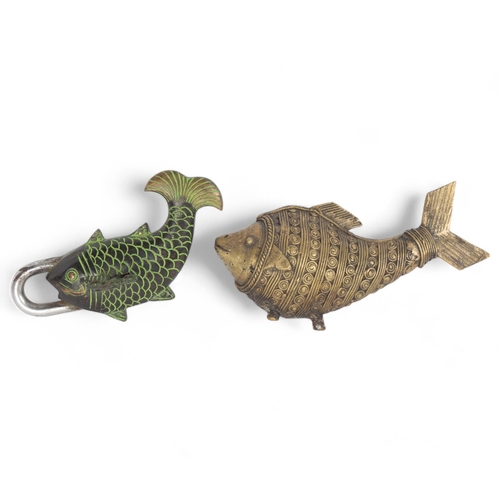 68 - A modern Chinese brass fish design padlock, and an ornamental fish (2)