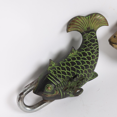 68 - A modern Chinese brass fish design padlock, and an ornamental fish (2)