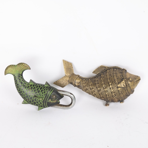 68 - A modern Chinese brass fish design padlock, and an ornamental fish (2)