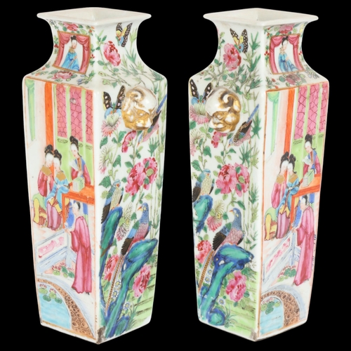 70 - A pair of Chinese 19th century square-section porcelain vases, with painted court scenes, height 22.... 