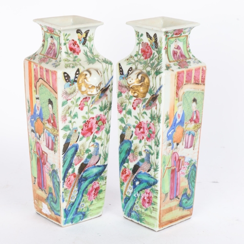 70 - A pair of Chinese 19th century square-section porcelain vases, with painted court scenes, height 22.... 